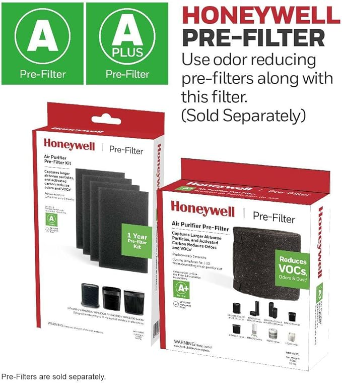 Honeywell HEPA Air Purifier Filter R, 6-Pack for HPA 100/200/300, 3000 and 5000 Series - Airborne Allergen Air Filter Replacement Targets Wildfire/Smoke, Pollen, Pet Dander, and Dust