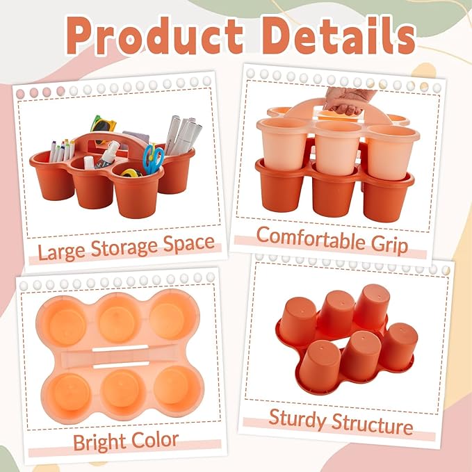party greeting 6 Pack Classroom Caddy with Handle Plastic Storage Table Caddy Organizer with 6 Compartments Morandi Cup Caddy Organizer for Table Crayon Pencil Office School Supply