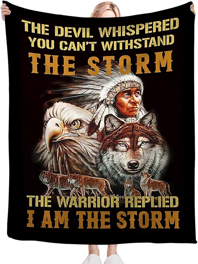 Tijuboni Native American Throw Blanket Indian Wolf Eagle Gifts for Women Men Girls Boys Kids Adults Soft Flannel Fleece Blanket for Couch Sofa Bed Home Decor 50"x60"