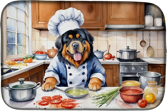 Caroline's Treasures DAC6332DDM Tibetan Mastiff The Chef Dish Drying Mat Absorbent Dish Drying Mat Pad for Kitchen Counter Dish Drainer Mat for Countertop, 14 x 21", Multicolor