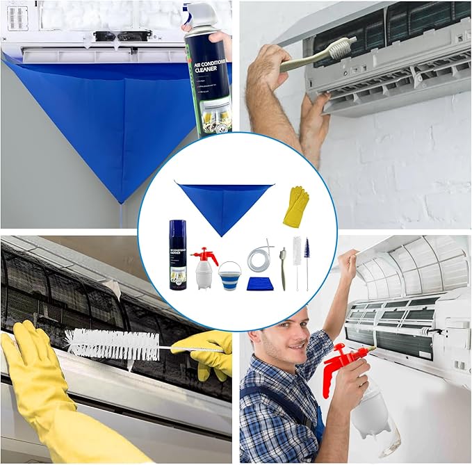 Mini Split Cleaning Kit for Air Conditioner,2 Bottles of air Conditioner Cleaner,2 Air Conditione Waterproof Bag, 4 Wall Mounted Air Conditioner Cleaning Tools,1 Spray Bottle etc.
