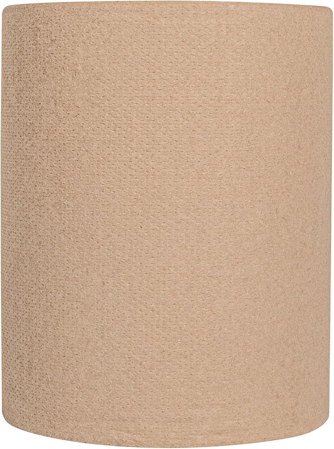 Restaurantware Paper Towel 12 Roll Case 600' 1-Ply Brown Paper Towel Roll Non-Perforated Absorbent Commercial Universal Core Kitchen Restroom Use