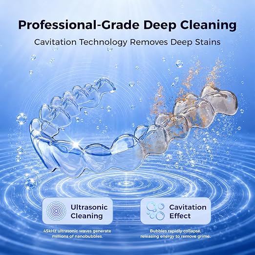 Ultrasonic Retainer Cleaner Machine, 45kHz Rechargeable Retainer Cleaner with 4 UV Lights, 200ML,Ultrasonic Cleaner for Retainers, Aligners, Mouth Guards, Night Guards & Dentures