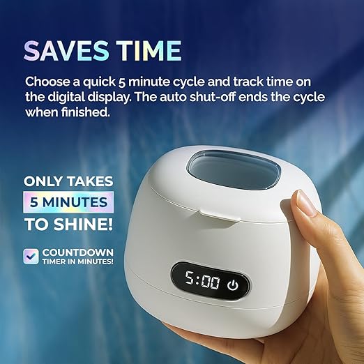 Ultrasonic Retainer Cleaner Machine for Invisalign – 45kHz Ultrasonic Cleaner for Dentures, Aligner & Mouth Guard with UV Light, 200ml Tank, Digital Timer – Dental Appliance & Night Guard Cleaning Pod