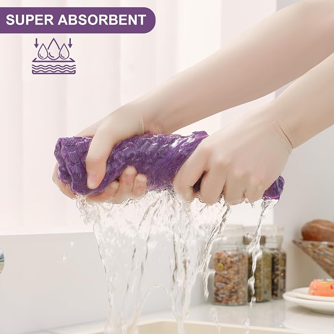 Homaxy 100% Cotton Kitchen Towels and Dishcloths Set, 12 x 12 & 15 x 25 Inches, Set of 8 Bulk Terry Cloth Dish Towels, Super Soft and Absorbent Hand Towel with Hanging Loop, Purple