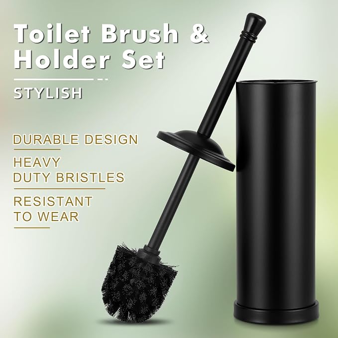 Black Toilet Brush and Holder Set,304 Stainless Steel Toilet Bowl Brush and Holder for Bathroom,Heavy Duty Toilet Brush,Durable Scrubbing Bristles,Splash Resistant,Long Handle