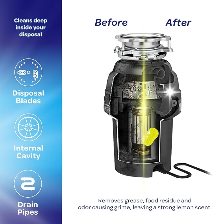 Dishwasher & Garbage Disposal Cleaner Tablets Duo 48 Count Septic Safe Deep Clean Kit - Limescale & Odor Remover, Lemon Scent, All Models Compatible - 1 Year Supply