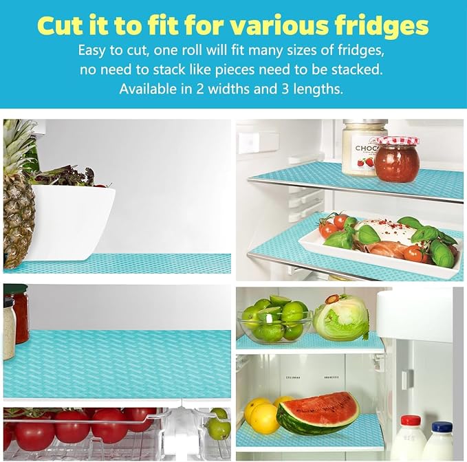 Bloss Refrigerator Liners 18" x 157, Easy to Clean Fridge Liners, Washable Fridge Covers Pads, Shelf Liners for Kitchen Cabinets, Freezer Shelves Mat, Drawer Liners, Blue