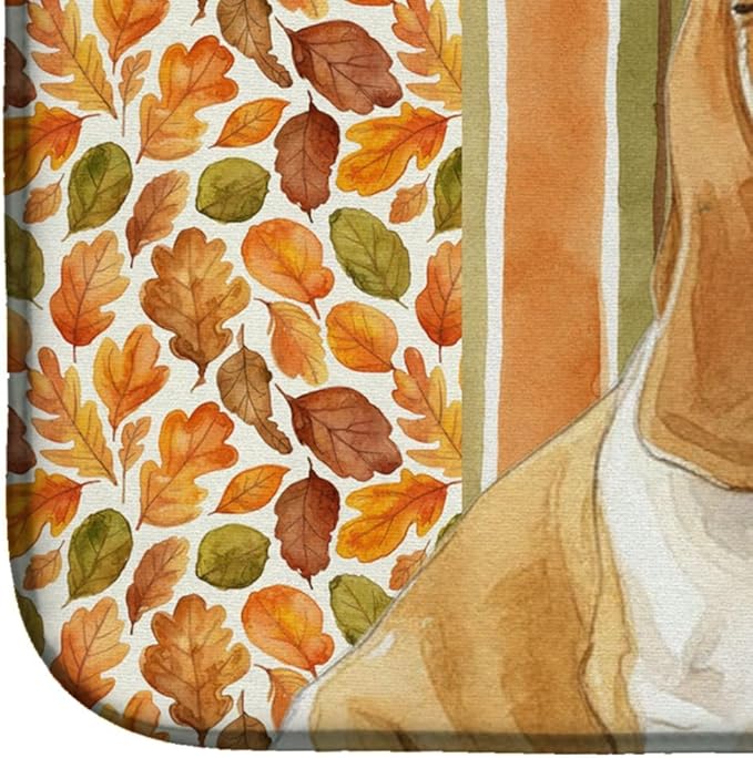 Caroline's Treasures Lemon and White Basset Hound Heirloom Fall Dish Drying Mat Absorbent Dish Drying Mat Pad for Kitchen Counter Dish Drainer Mat for Countertop, 14 x 21", Multicolor
