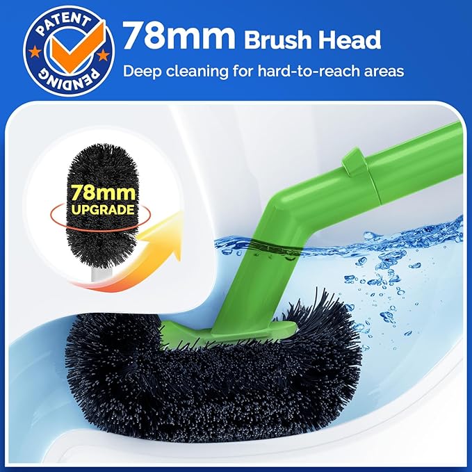 HAMITOR Toilet Plunger Bowl Brush Combo：Heavy Duty Rubber for Drain Clog Remover - Curved Design Bristles for Deep Cleaning Under Rim - Compact Bathroom Cleaning Tools for New Homet Essentials-Green