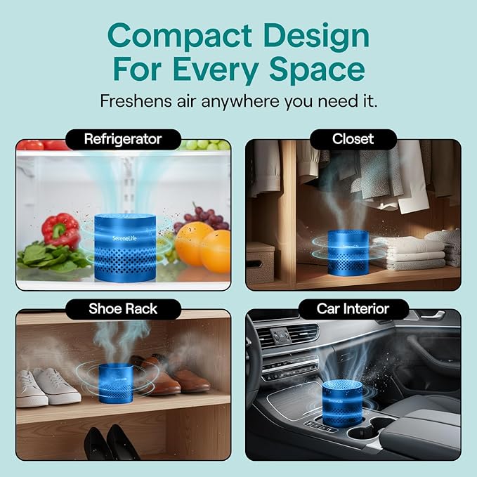 SereneLife Fridge Deodorizer & Odor Eliminator, Multi-Use Refrigerator Deodorizer Aluminum Pod for Freezer, Closet, Car, Shoes & Enclosed Spaces, Compact, Reusable & Lasts Up to 10 Years (Blue)