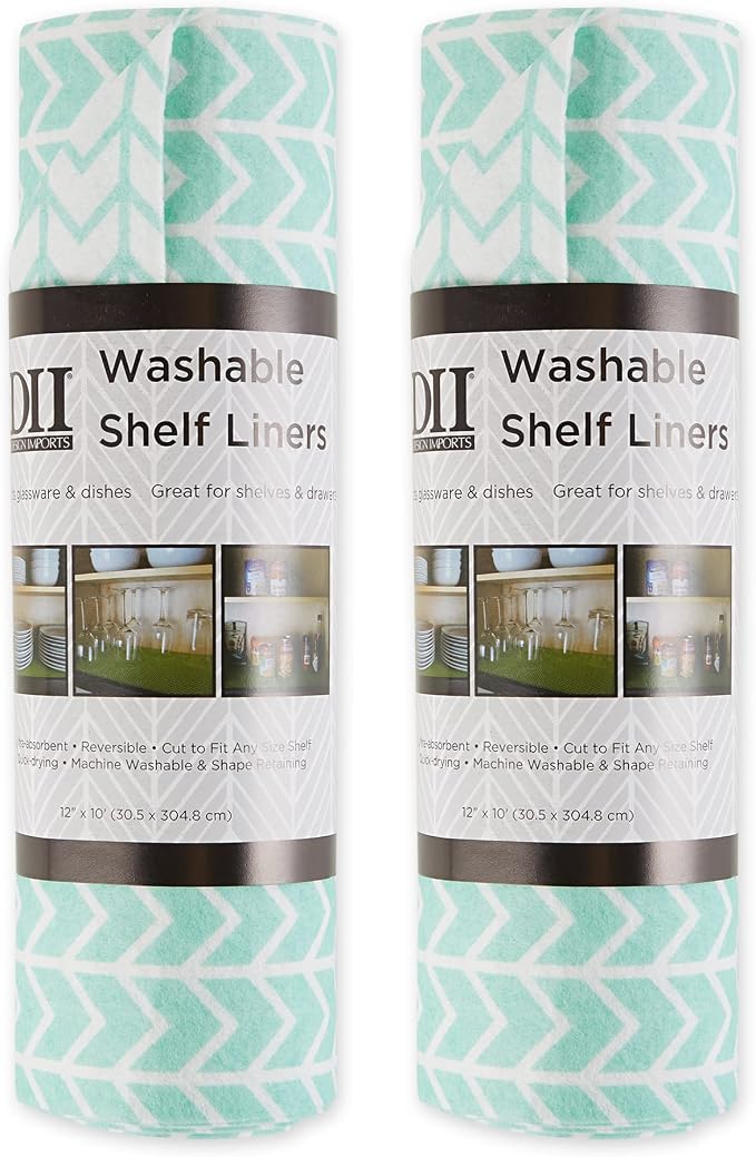 DII Fridge & Shelf Liner Collection Non-Adhesive, Cut to fit, Machine Washable, 12x20, Bright Aqua Herringbone, 2 Piece