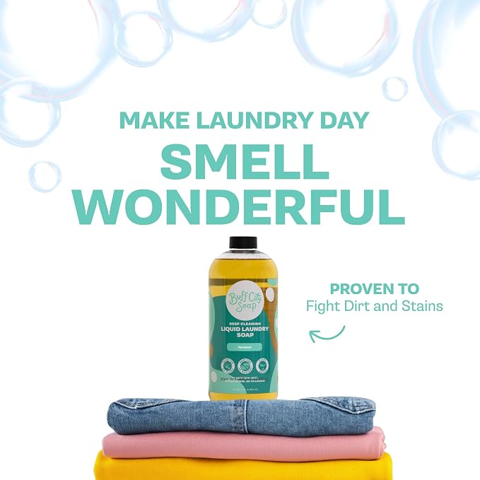 Buff City Soap - Liquid Laundry Soap Made With Simple Ingredients & No Harsh Chemicals - Cleans Tough Stains & Lifts Dirt - Vanilla, Lavender, Smoke, & Cedar Scented Laundry Detergent - Commando