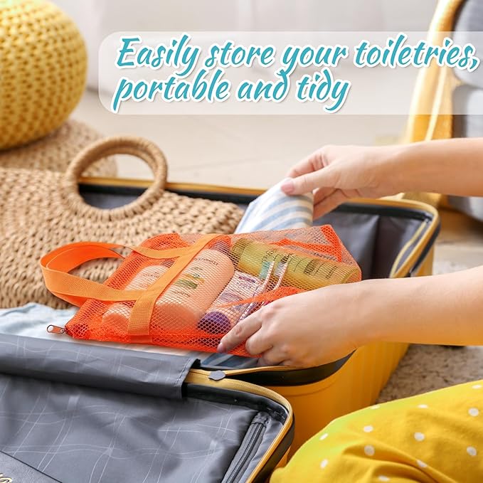 20 Pcs Mesh Shower Caddy Bags Portable Mesh Beach Bags Bulk with Zipper & 2 Pockets Hanging Toiletry and Bath Organizer for Gym Swimming Travel Camping College Dorms Beach (Fluorescent Color)