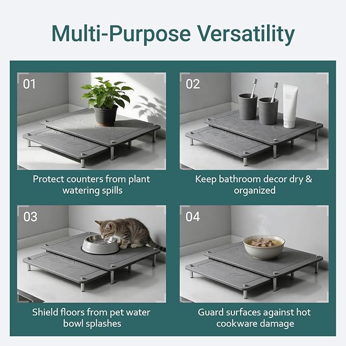 3Pcs Nesting Diatomaceous Earth Stone Drying Mat, Superior Water Absorption Quick Drying Dish Mat with Non-Slip Feet for Stability, Easy to Clean, Ideal for Kitchen Counter Sink Area