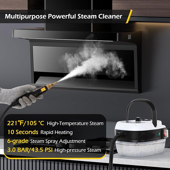 Dyna-Living Steam Cleaner 2500W Car Steamer for Auto Detailing Handheld Steamer Cleaner for Home, High Pressure Steam Cleaner with 1L Water Tank Portable Steamer for Cleaning Kitchen