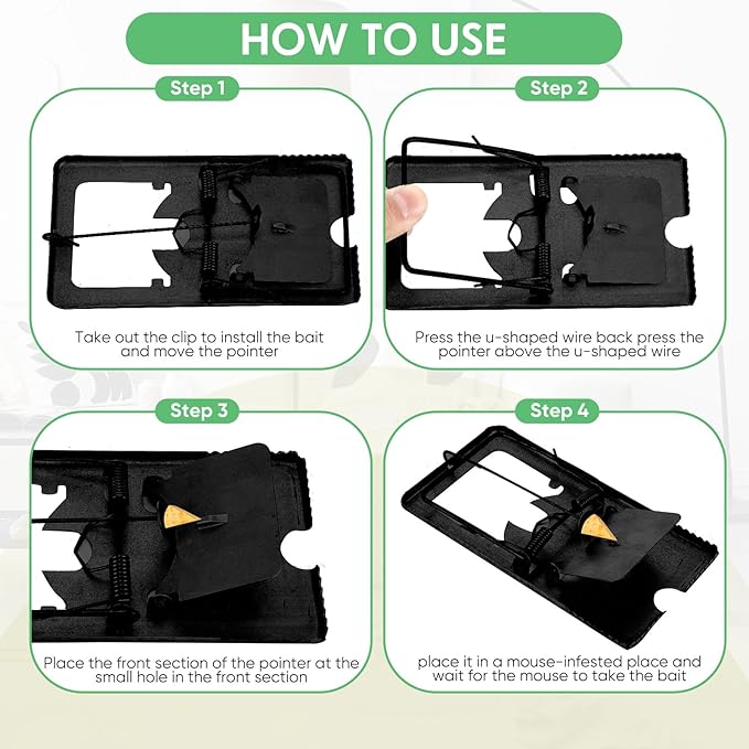 Qualirey 24 Pcs Classic Metal Rat Traps Reusable Mouse Trap Humane Effective Snap Rat Killer that Work for Indoor Outdoor Mice Voles and Small Rodents Control(Black)