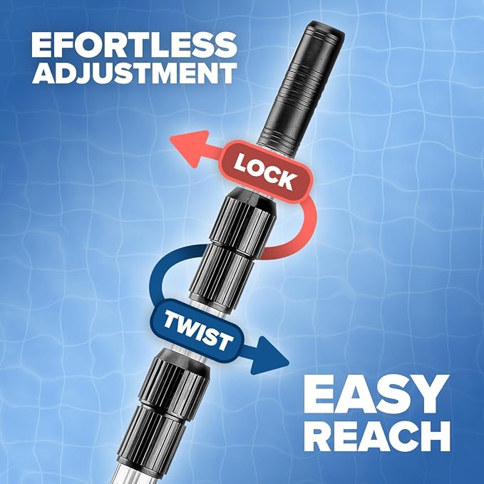 Pool Vacuum Head for Inground & Above Ground Pools with 15 Feet Aluminum Telescopic Pool Pole // Manual Swimming Pool Vacuum Cleaner Attachment Head with Wheels // Vinyl Liner Safe