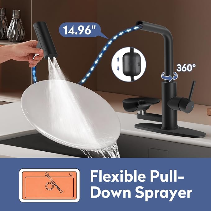 SINGSUO Pull Down Kitchen Faucet with Glass Rinser, 4 Spray Modes Kitchen Faucets with Pull Out Sprayer & Cup Washer, High Pressure Single Handle Bar Sink Faucet 1 or 3 Hole