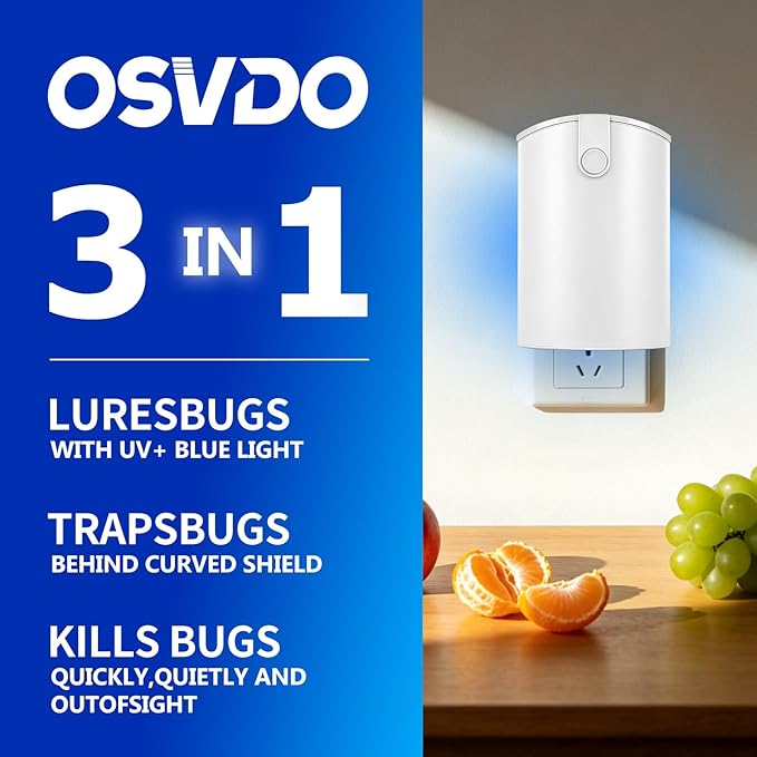 OSVDO 2-Pack Indoor Flying Insect Traps with 8 Refills, UV Light Bug Catcher for Flies, Gnats, Moths, 30-Day Sticky Pads, Silent Fly Catcher for Home