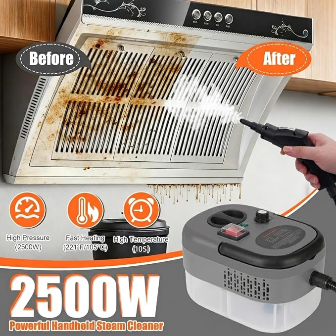 Foandbevi Steam Cleaner 2500W High Pressure Steamer for Cleaning, Car Steamer Handheld Steam Cleaner for Home Use, Hardwood Floor Steam Cleaner for Upholstery, Kitchen, Bathroom, Grout