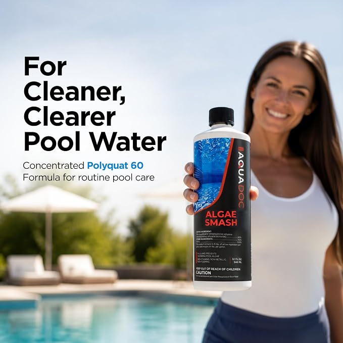 AquaDoc Algae Smash Polyquat 60 Algaecide for Swimming Pools - 32 oz - Non-Foaming, Non-Staining Formula to Help Remove and Prevent Algae in Inground and Above Ground Pools - Made in USA