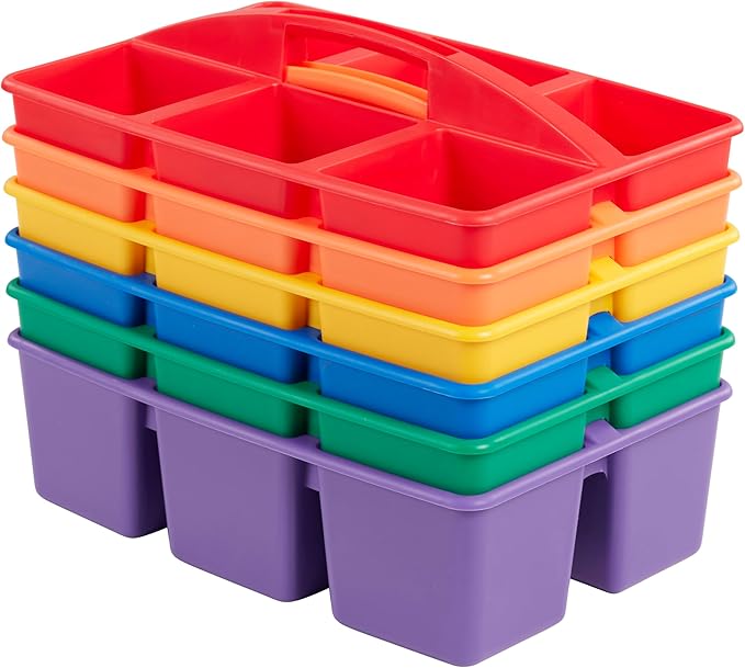 ECR4Kids 6-Compartment Large Plastic Caddy, Multipurpose Organization, Primary, 6-Pack