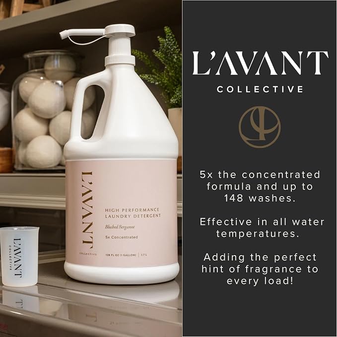 L'AVANT Collective Luxury Laundry Detergent | Bulk 1 Gallon | Blushed Bergamot | Natural Non-Toxic Liquid Laundry Soap with Enzymes | Plant-Based, 5x Concentrated, HE Compatible | 128 oz