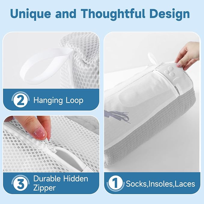Shoe Bag for Washing Machine and Dryer - 2PCS XXL Reusable Shoe Laundry Bag with Shoe Tree - Chenille Microfiber 360°Deep Cleaning Bag for Sneakers Tennis Delicate Shoes - Gray 15.35 × 7.5 Inches