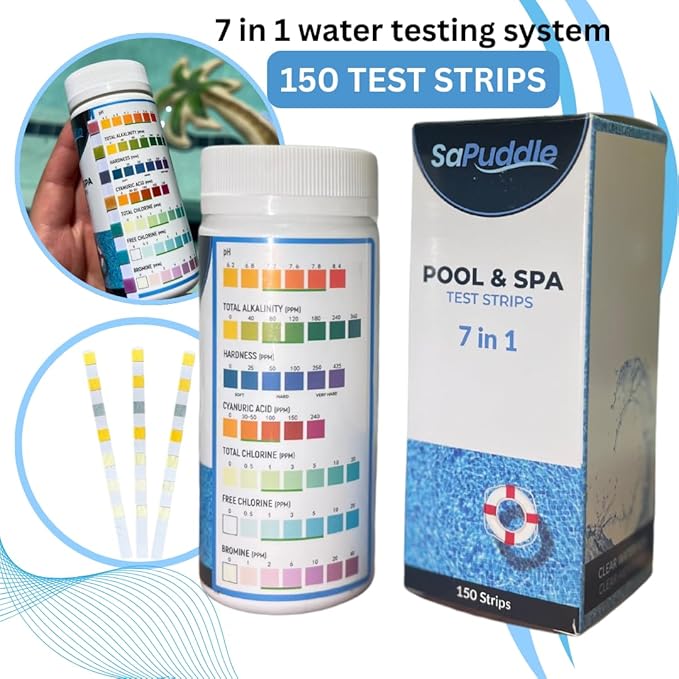 Premium Pack of 2 Hot Tub Scum Absorber for Swimming Pools with 150 Water Test Strips - Pool Scum Absorber for Spa Hot Tubs - Washable Scum and Oil Absorbing Sponges for Pools Sponge Oil Absorber
