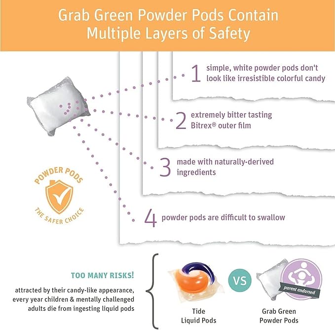 Grab Green Baby Laundry Detergent Pods, 50 Count, Dreamy Rosewood | Plant & Mineral-Based; No Harsh Chemicals; Velcro Closure; Stain Remover; Baby Laundry (5+ months)