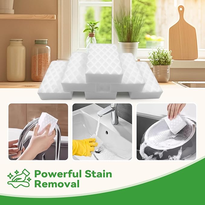 Magic Eraser Sponge 2X Density, Multi-Purpose Long Lasting Melamine Sponge, Water-Activated Cleaning Sponge Eraser for Kitchen, Bathroom, Wall, Shoes & Car, Extra Durable, Non-Scratch (10)