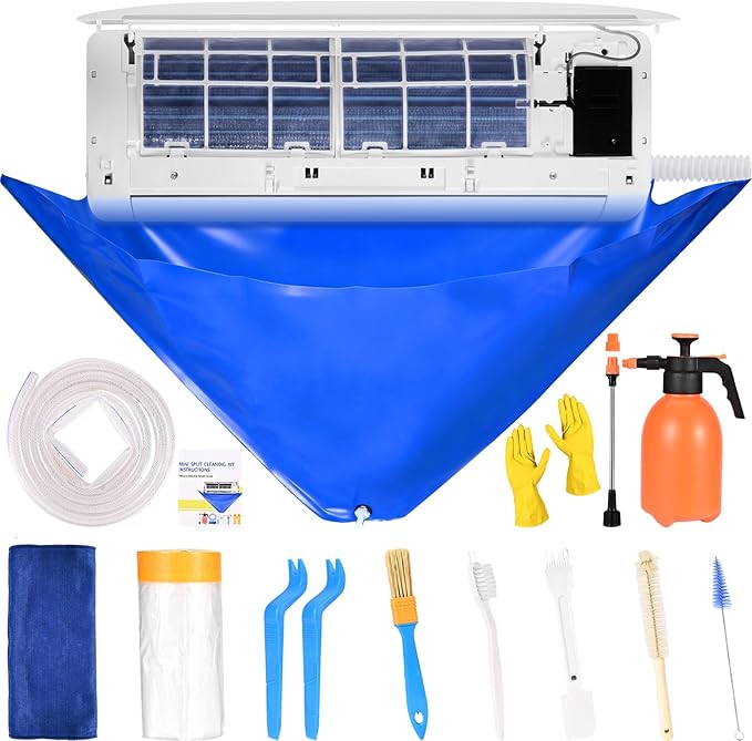 14Pcs Mini Split Cleaning Kit, Professional Mini Split Cleaning Bag with 2L High-Pressure Sprayer & Gloves, AC Cleaning Kit for Wall-Mounted Air Conditioners - Large