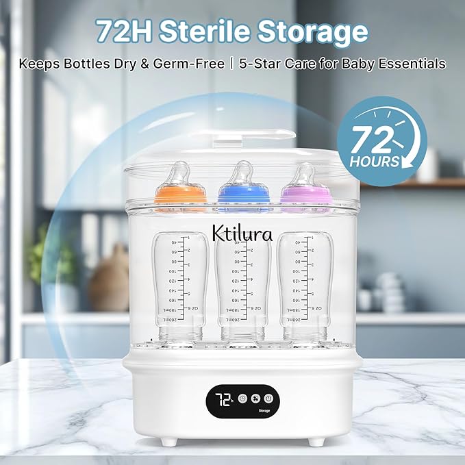 Baby Bottle Sanitizer and Dryer, 4-in-1 Fast Electric Sanitizing & Drying Machine, BPA-Free Food-Grade Material, Fits 6 Bottles/Pacifiers/Teethers, One-Touch Operation for New Parents