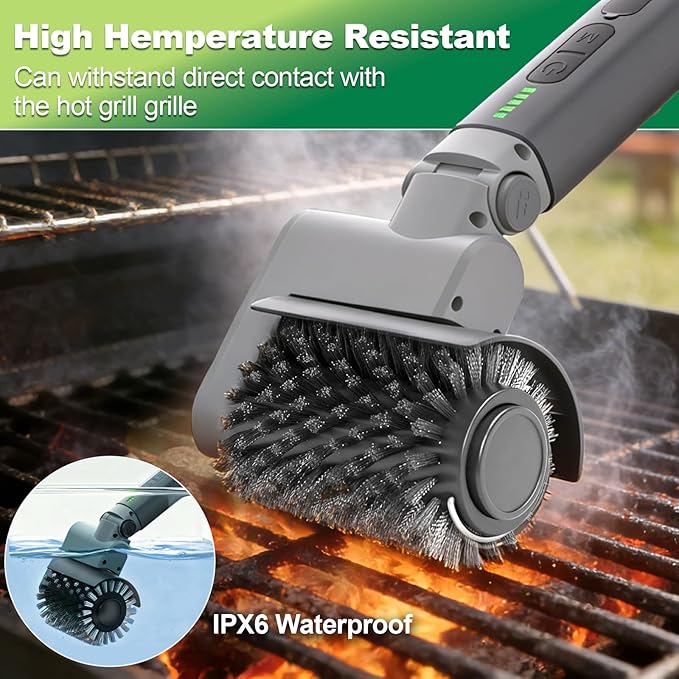 Samek Electric Grill Brush,Cordless Electric BBQ Grill Cleaner with 3 Replacement Heads, Cordless Rechargeable, 3-Speed Power Control, Adjustable Angle, Gray