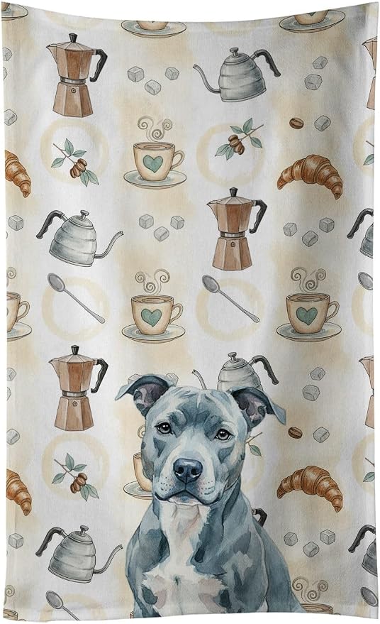 Caroline's Treasures Blue American Staffordshire Terrier Coffee Bar Kitchen Towel Velour Plush Front and Cotton Loop Back Machine Washable