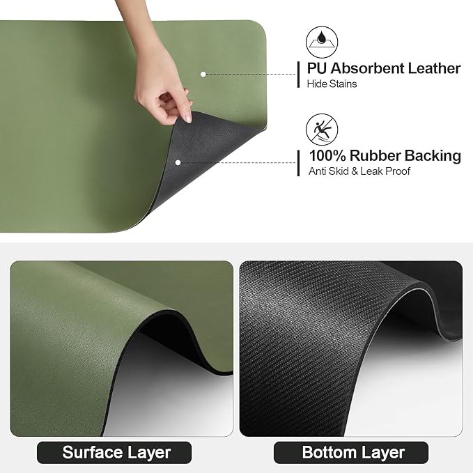 Ecotrim - Dish Drying Mat for Kitchen Counter | Coffee Bar Mat for Countertops | Heat Resistant Drainer Mat with Non-slip Rubber Backed | Hide Stain Kitchen Absorbent Draining Mat | Green 16"x24"