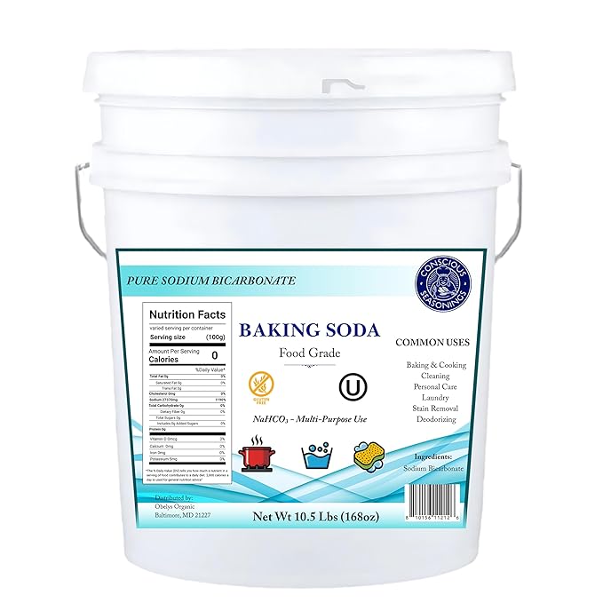 Pure Baking Soda Powder - 10.5 Pounds (1.34 Gallon) ORMI Listed Sodium Bicarbonate Powder - 100% Pure Food-Grade for Baking | Bread, Cookies and Other Baked Goods | Clean and Deodorize