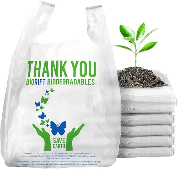 Biorift Thank You Bags | 500 Count Bulk Large T-Shirt Grocery Bags w/Handles, Extra Thick & Durable Shopping Bags for Grocery, Restaurants, Retail Stores & Takeout | 12" x 6.5" x 22" | Made in USA