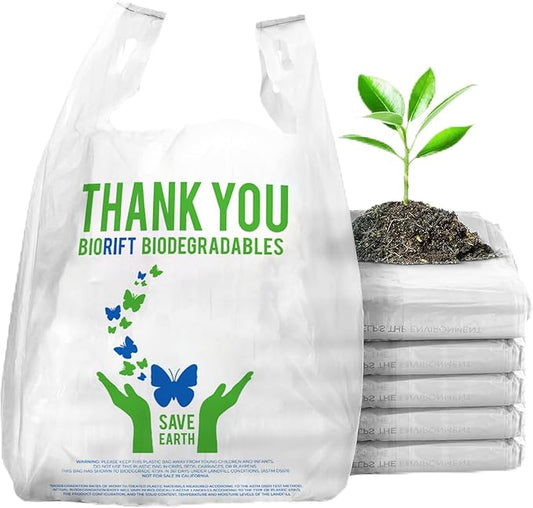 Biorift Thank You Bags | 500 Count Bulk Large T-Shirt Grocery Bags w/Handles, Extra Thick & Durable Shopping Bags for Grocery, Restaurants, Retail Stores & Takeout | 12" x 6.5" x 22" | Made in USA