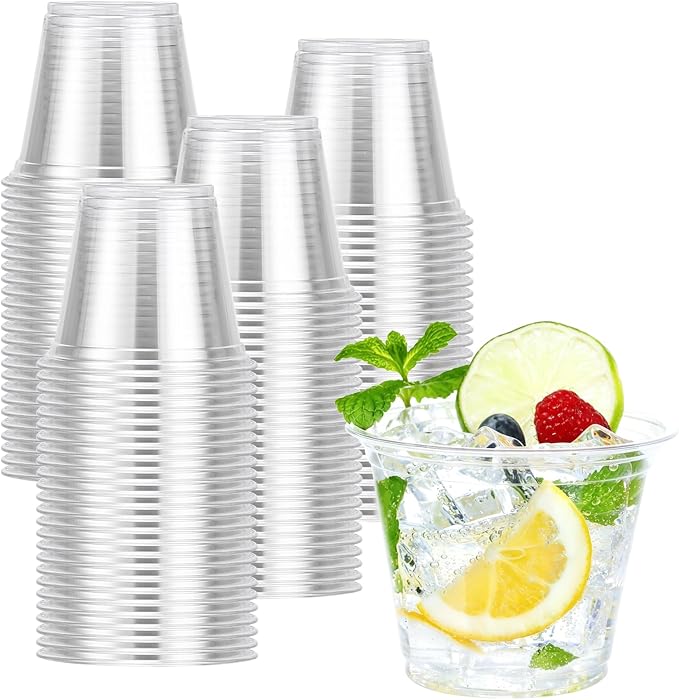 BYSNOW 100 Pack 9 oz Clear Plastic Cups, Disposable Cups for Party, Sturdy & Food Safe Plastic Wine Cups for Cocktail, Juice, Punch (9oz 100pack)