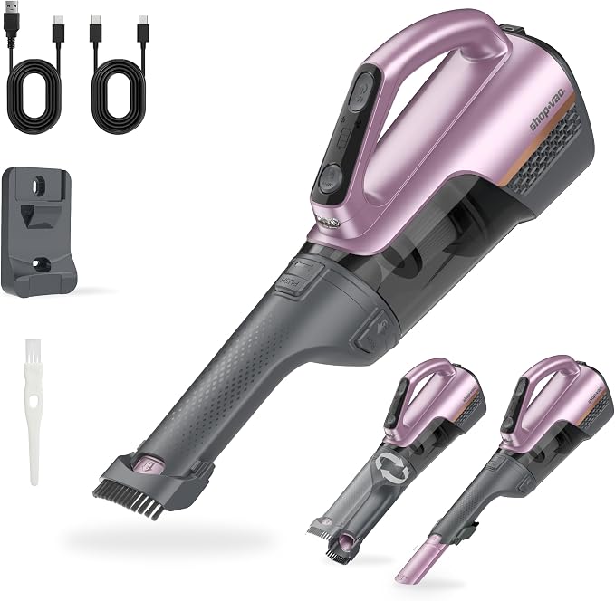 Shop-Vac S4 20V Handheld Vacuum Cordless with Brushless Motor, Rotatable Nozzle, Dual-Speed Powerful 16000 Pa Suction Portable Vacuum for Home & Pet Hair, Wall-Mounted, LED Light, Purple