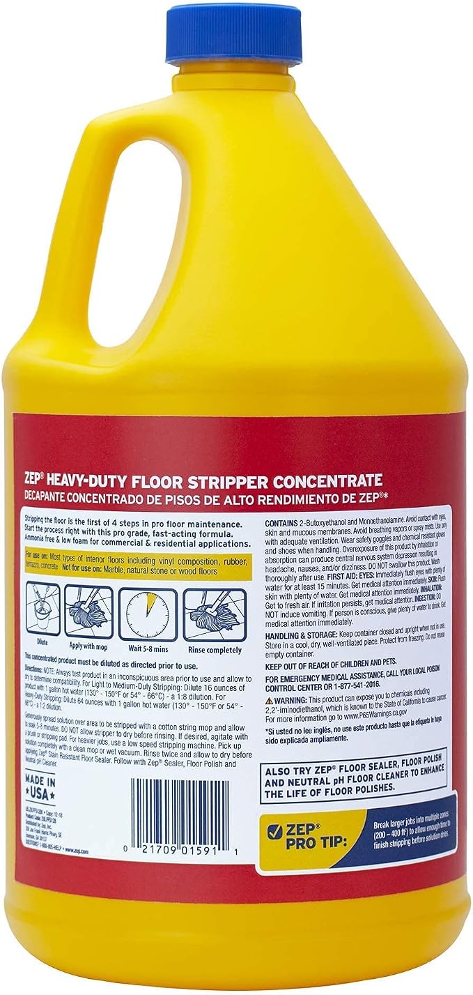 Zep Heavy-Duty Floor Stripper Concentrate - 1 Gallon (1 Unit) ZULFFS128 - Low Foaming, Deep Penetrating Floor Stripper, Removes Finish, Polish and Heavy Buildup