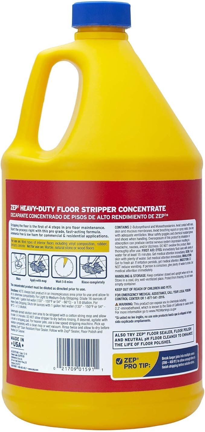 Zep Heavy-Duty Floor Stripper Concentrate - 1 Gallon (1 Unit) ZULFFS128 - Low Foaming, Deep Penetrating Floor Stripper, Removes Finish, Polish and Heavy Buildup (Pack of 2)