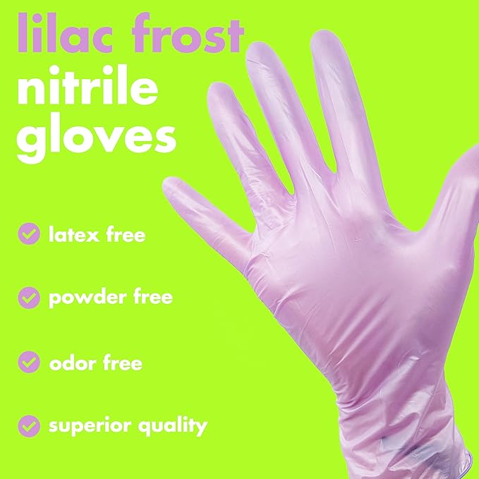 Colortrak Disposable Nitrile Gloves, Pink, Luminous Collection Lilac Frost Latex-Free, Powder-Free Hair Color Gloves for Chemical Processing & Salon Services, 100 Count, Large