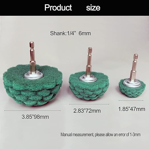 9PCS Scouring Pads Abrasive Buffing Polishing Wheel Drill Attachment Set, Non Woven Wheel Polishing Kit for Drill,Power Scrubber Drill Polishing Kit（Green red Gray 1/4” Shank