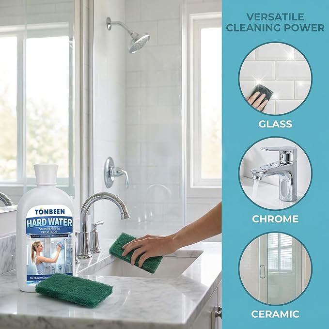 Hard Water Stain Remover Paste with Polishing Pads Calcium & Limescale Cleaner for Shower Glass, Shower Doors & Tiles, Includes 800 & 1200 Grit Pads, 500ml, 16.9fl oz