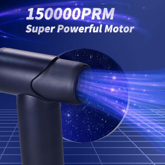 Compressed Air Duster-3 Gear Adjustable 150000RPM Electric Air Duster with LED Light, Rechargeable Cordless Air Blower for Keyboard Electric Devices Cleaning. Replaces Compressed Air Cans (Black)
