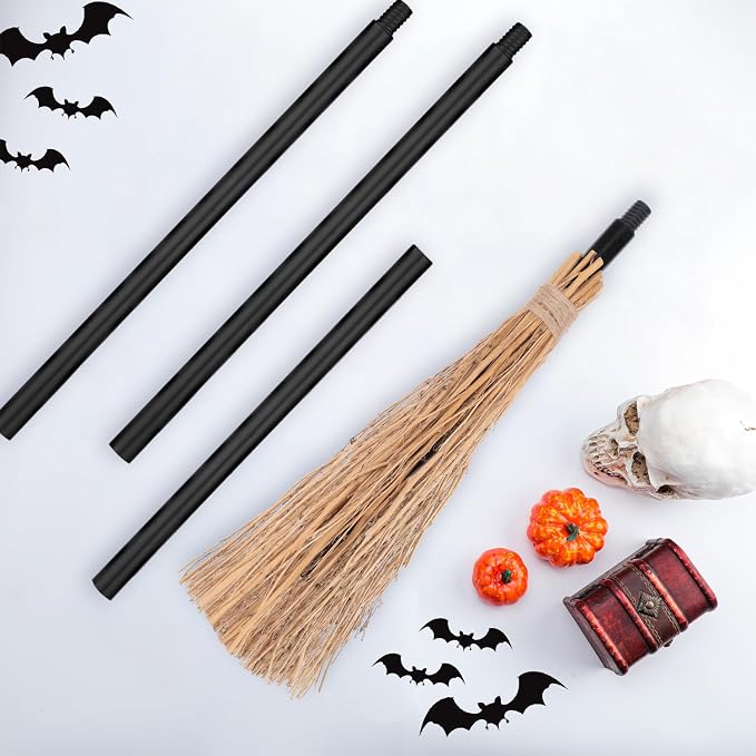 2 Pieces Halloween Witch Broom 52 Inch Plastic Detachable Wizard Broomstick Halloween Witches Cosplay Broom Wizard Costumes Realistic Props Accessories