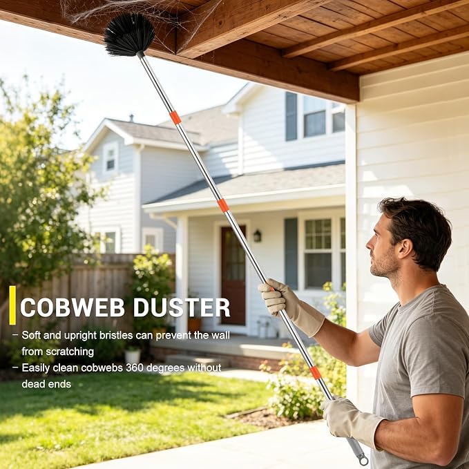 360° Ceiling Fan Blade Cleaner with 76“ Long Handle, 4-in-1 | Reusable Fan Duster for Ceiling Fan Blades, Multi-Functional Chenille Duster Cleaner Kit for Baseboard, Wall, Floor, Window
